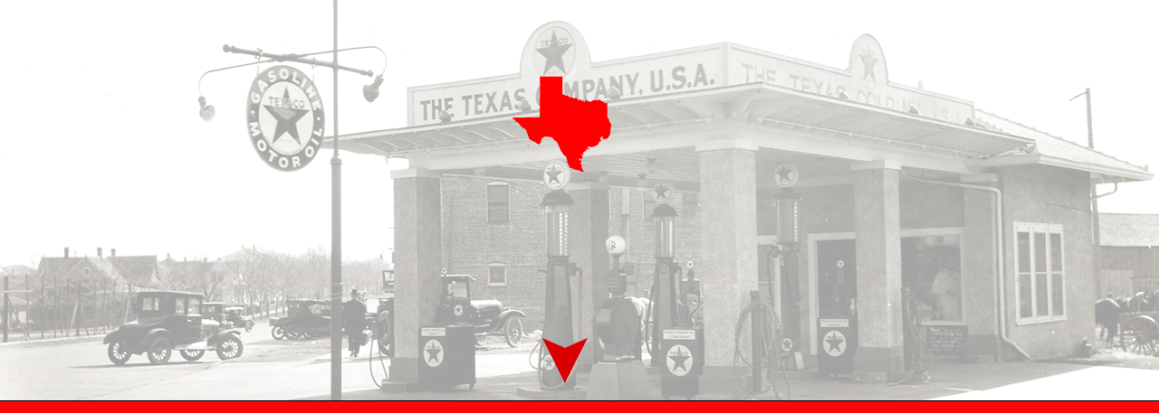 Texas map logo with a transparent background, featuring vintage Texaco gas station Texas map logo with a transparent background, featuring vintage Texaco gas station