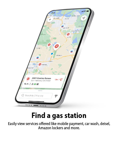 Finding a Texaco or Chevron station on the mobile app