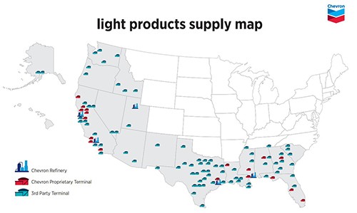 Chevron light products supply map