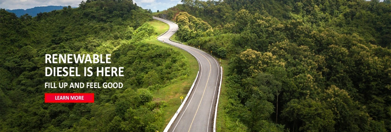 Header renewable diesel  here with car and driver